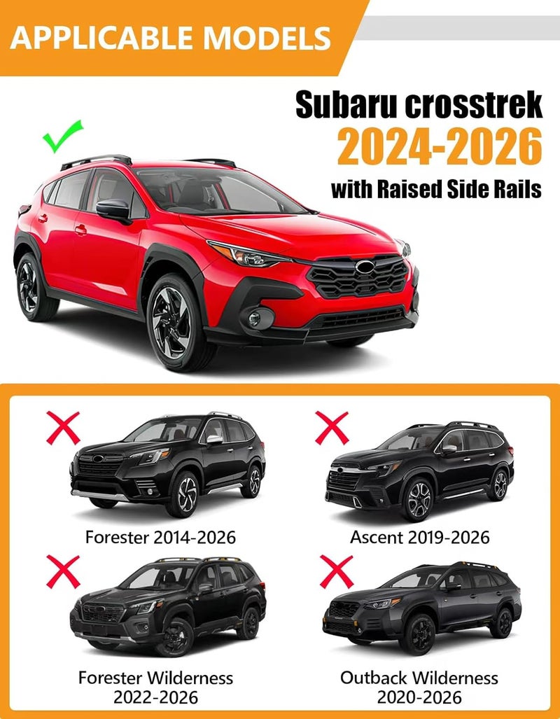 KINGGERI 300lbs Roof Rack Cross Bars Compatible with Subaru crosstrek 2024-2026 Limited/Premium/Sport (Not for Wilderness) with Raised Side Rails, Lockable Aluminum Roof Rails Crossbars Luggage - Image 2